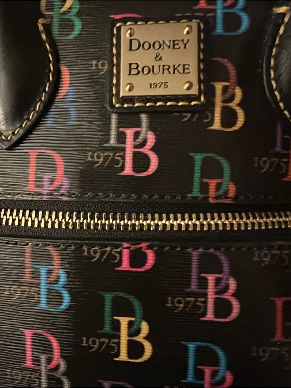 Dooney & Bourke Black Multicolor Logo Dome Satchel 1975 Anniversary Edition